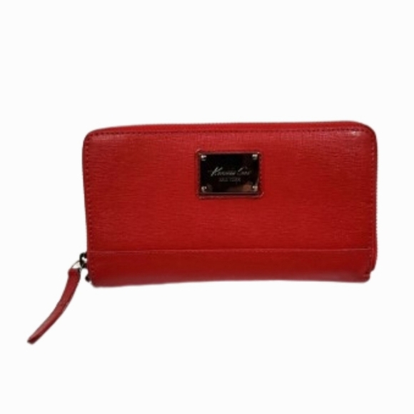Kenneth Cole New York Handbags - Faux Leather Oxblood Red Zip Wallet Clutch Kenneth Cole